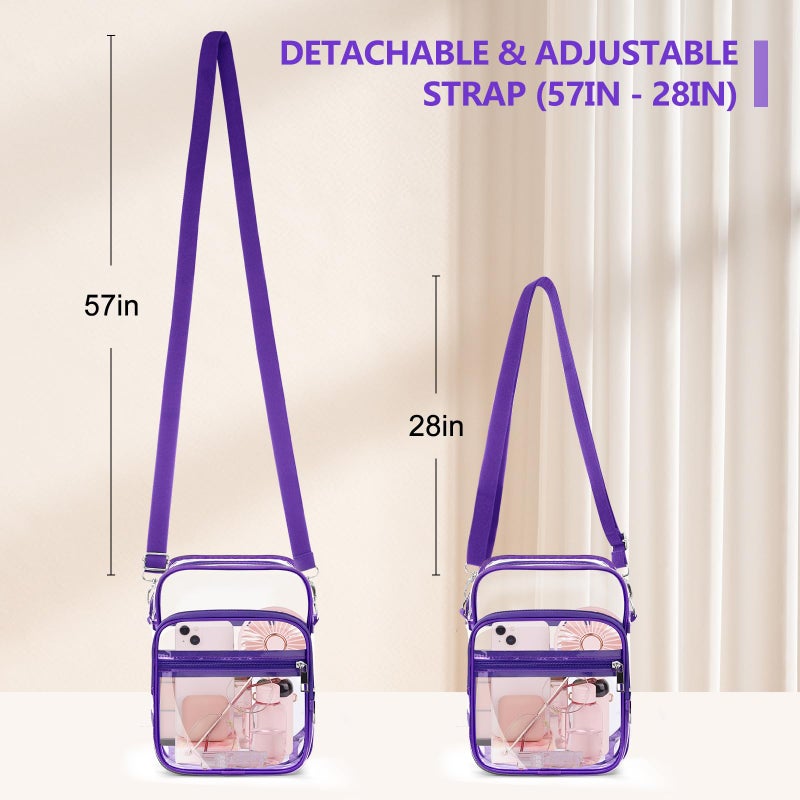 Blvornl Clear Crossbody Bag with Adjustable Shoulder Strap, Stadium Approved PVC Clear Purse Bag with Front Pocket, Clear Messenger Bag for Women and Men for Sports Events (Purple) - Image 2